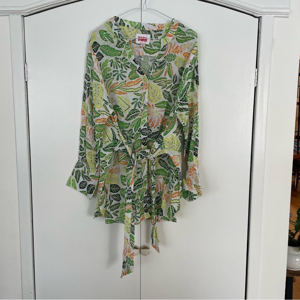 SOLID & STRIPED Leafy Green Wrap Blouse Tunic Beach coverup size M